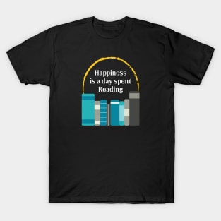 Happiness is a Day Spent Reading | Turquoise Grey | Black T-Shirt